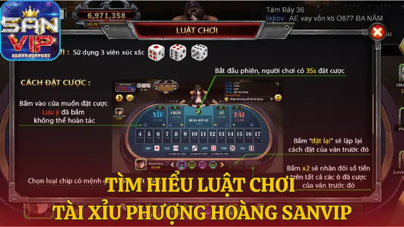 Hướng dẫn luật chơi tài Tài Xỉu Phượng Hoàng Sanvip